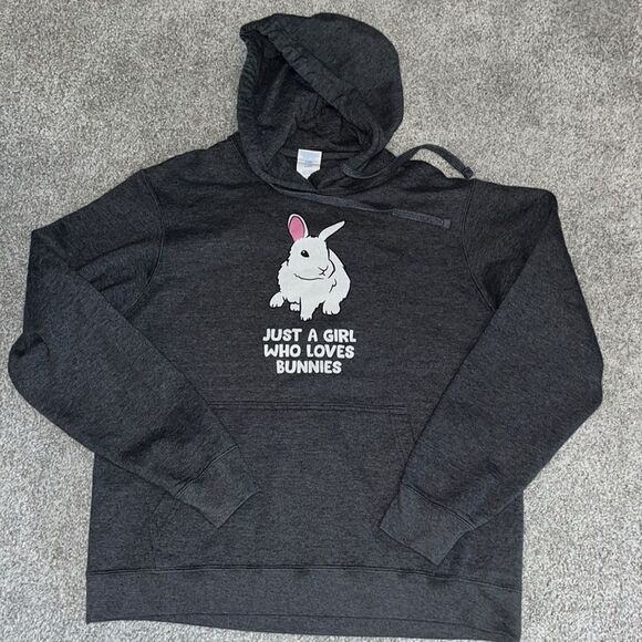 Just a Girl that Loves ❤️ Bunnies Bunny Rabbit hoodie Hooded Sweatshirt M Gray - Picture 1 of 3